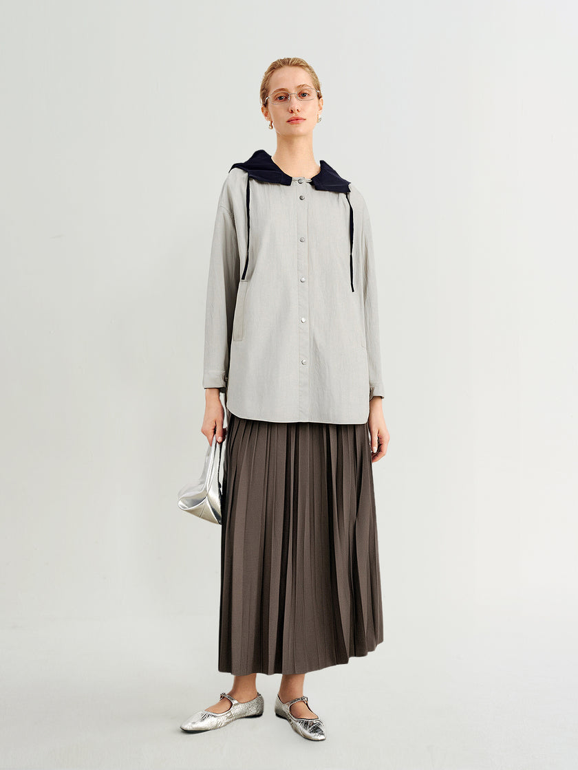 Hooded Drop-Shoulder Mid-Length Jacket