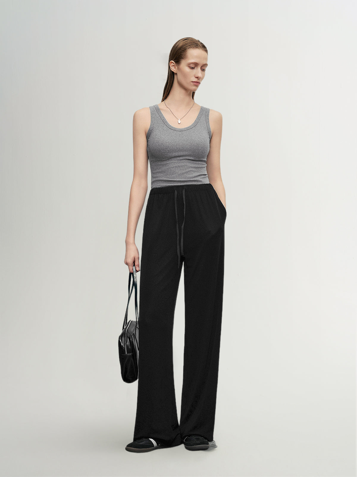 Cotton U-Neck Fitted Tank ¨C Gray