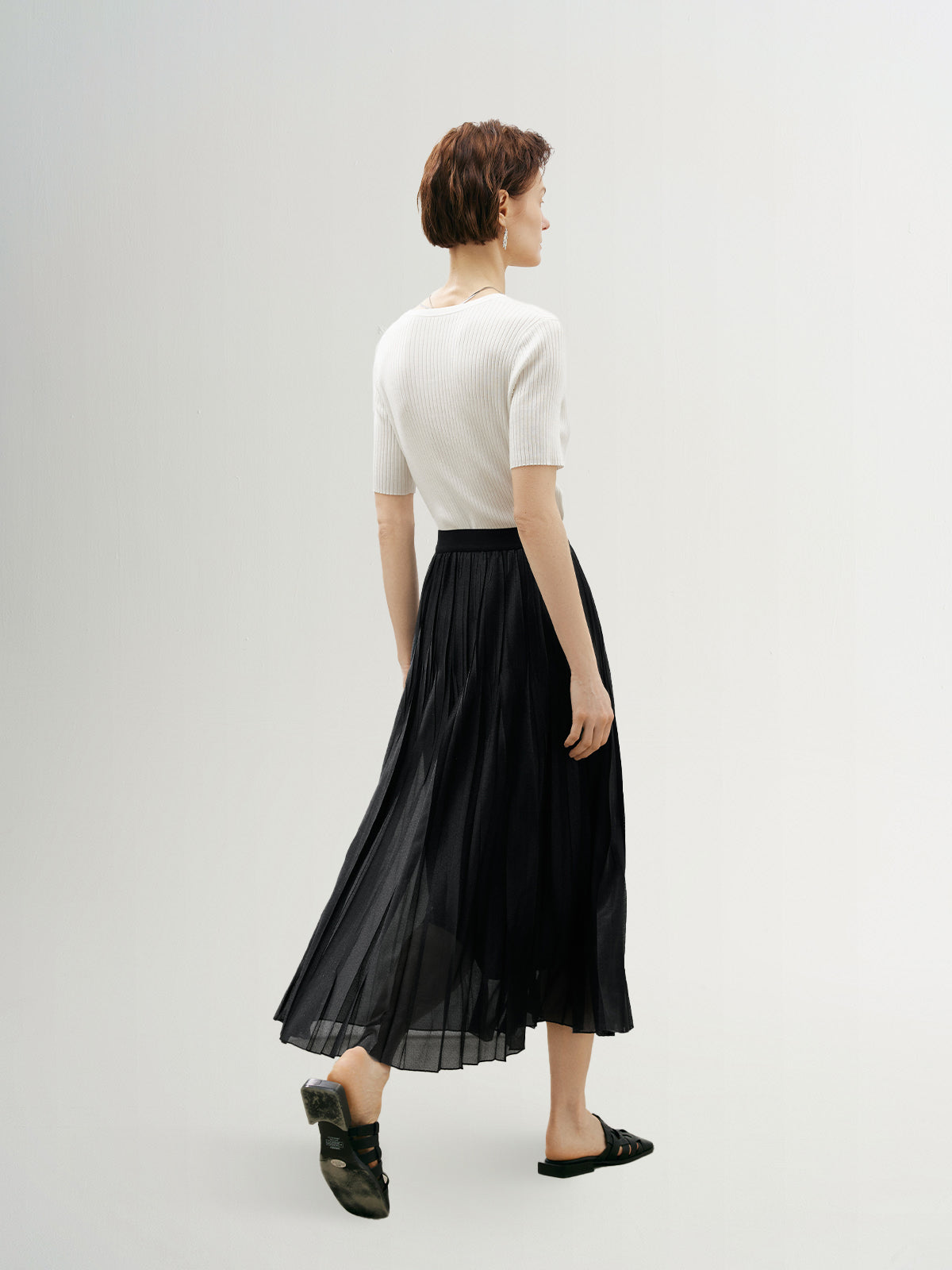 Women's Black Pleated Lightweight Long Waist Skirt 5F5241332