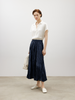 Women's Navy Blue Pleated A-Line  Elegant Long Skirt 5F4241731