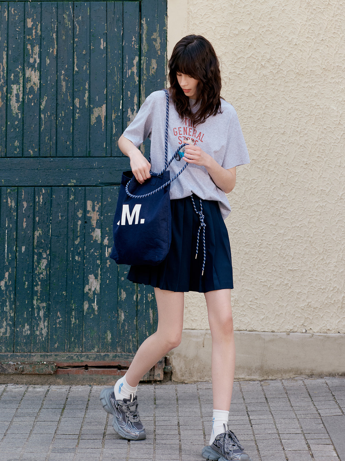 Drawstring Pleated Mini Skirt