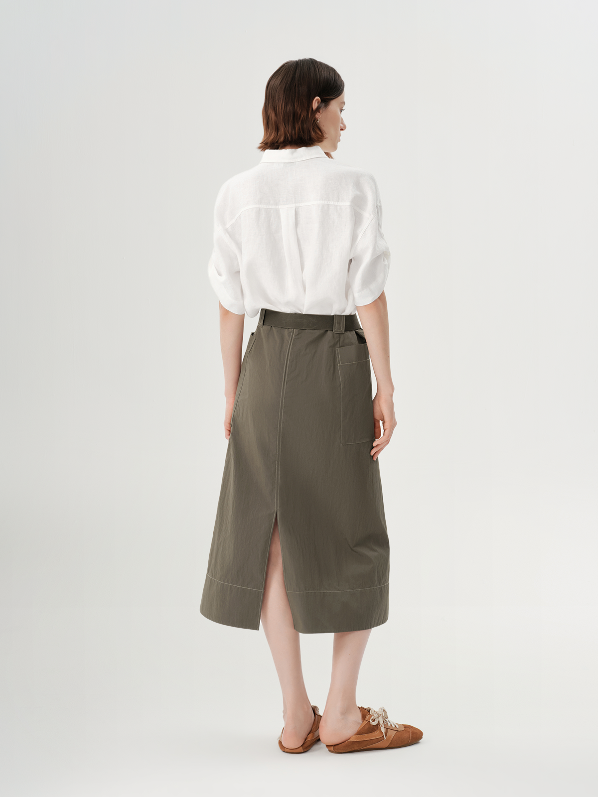 Pure Linen Collared Drop-Shoulder Short Sleeve Top