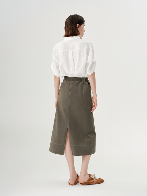 Load image 1 in gallery view. Pure Linen Collared Drop-Shoulder Short Sleeve Top