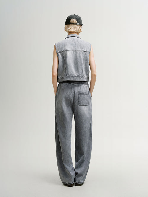 Load image 1 in gallery view. Lyocell-Cotton Barrel-Leg Denim Pants