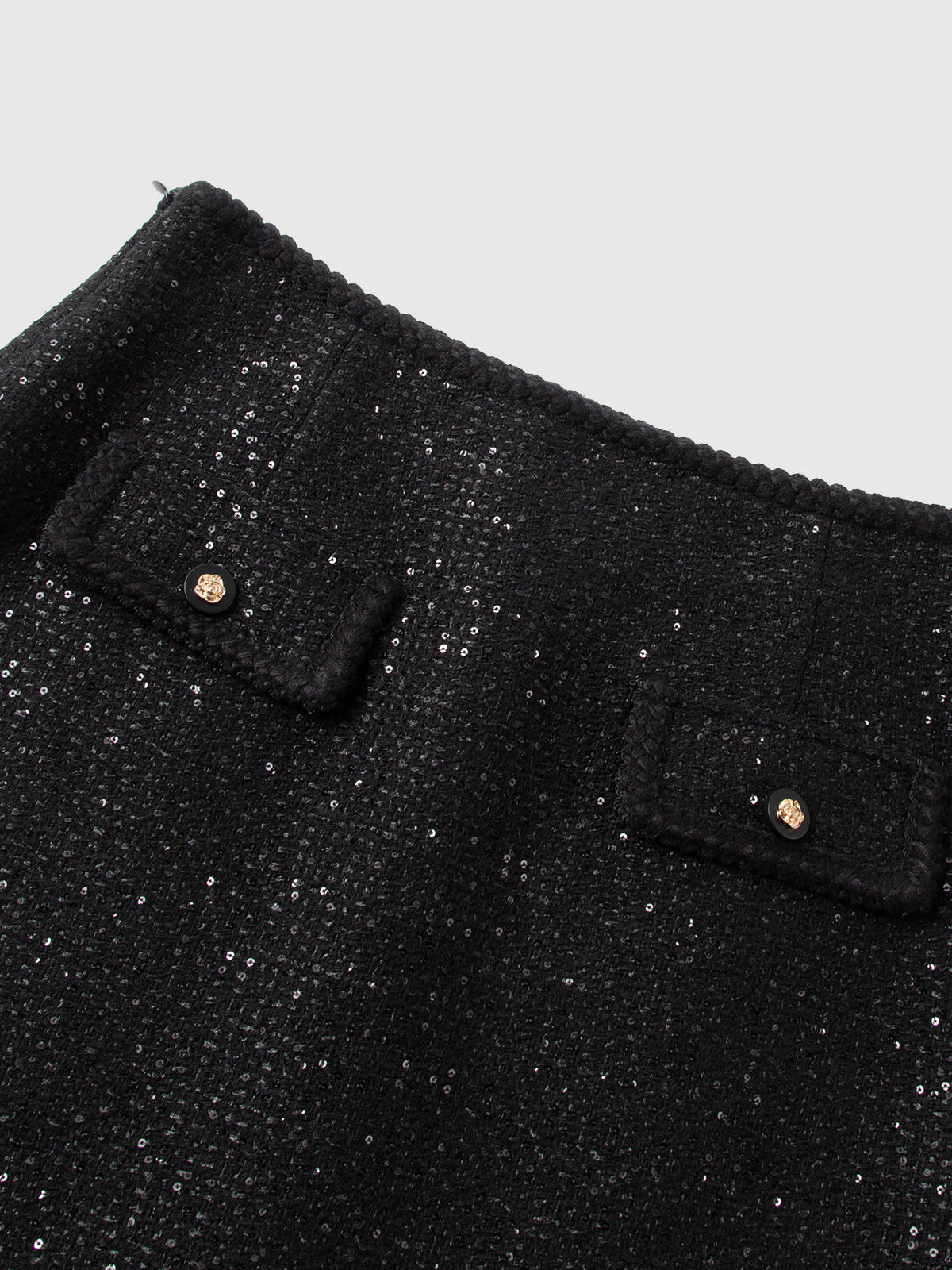 Wool-Sequin Straight Mini Skirt