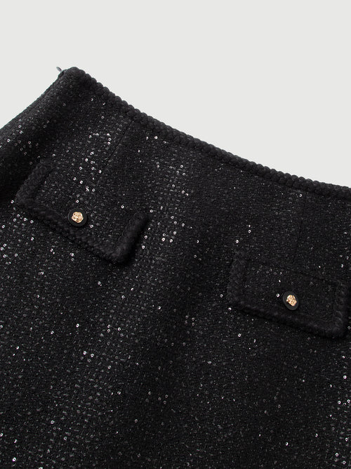 Load image 1 in gallery view. Wool-Sequin Straight Mini Skirt