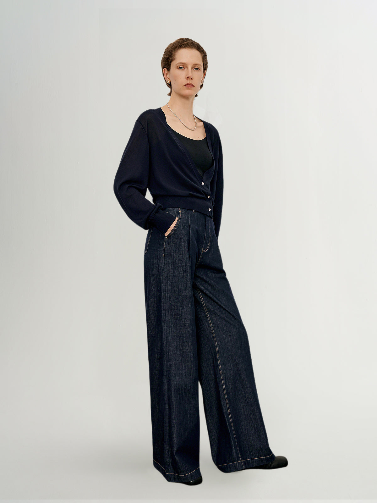 Deep V-Neck Lightweight Acetate-Blend Cardigan