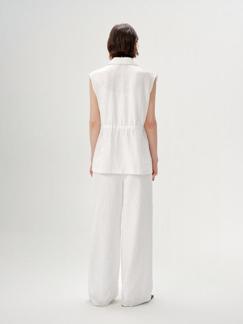 Load image 1 in gallery view. Pure Linen Sleeveless Collared Top with Pockets
