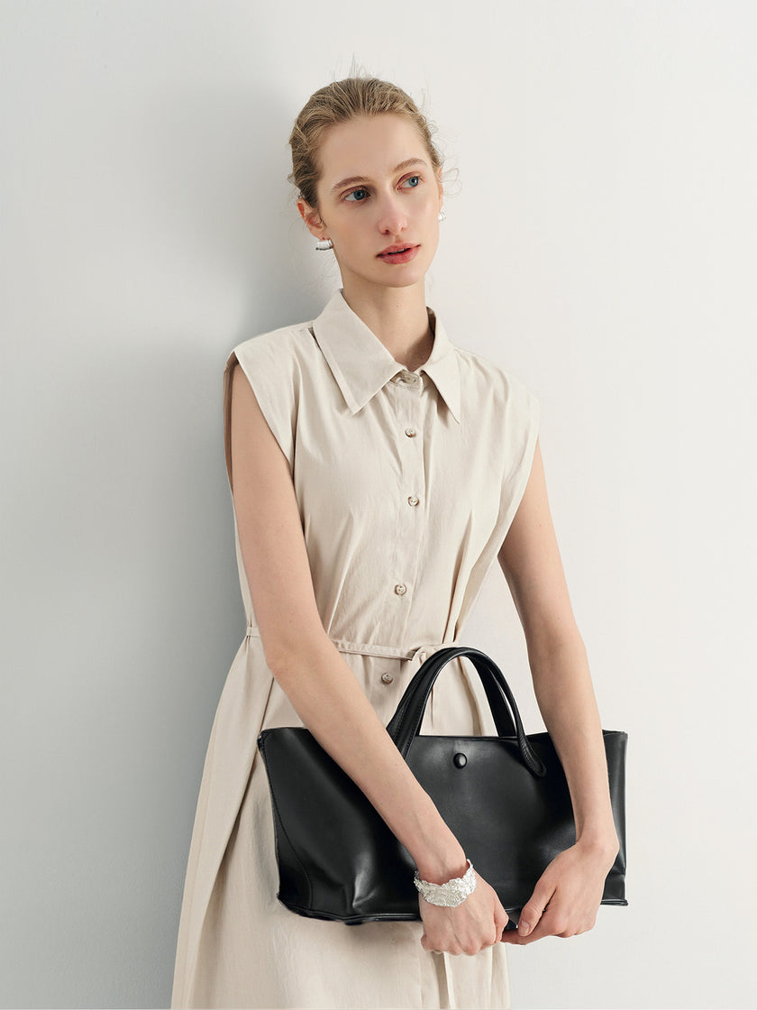 Sleeveless Cotton-Blend Belted Dress