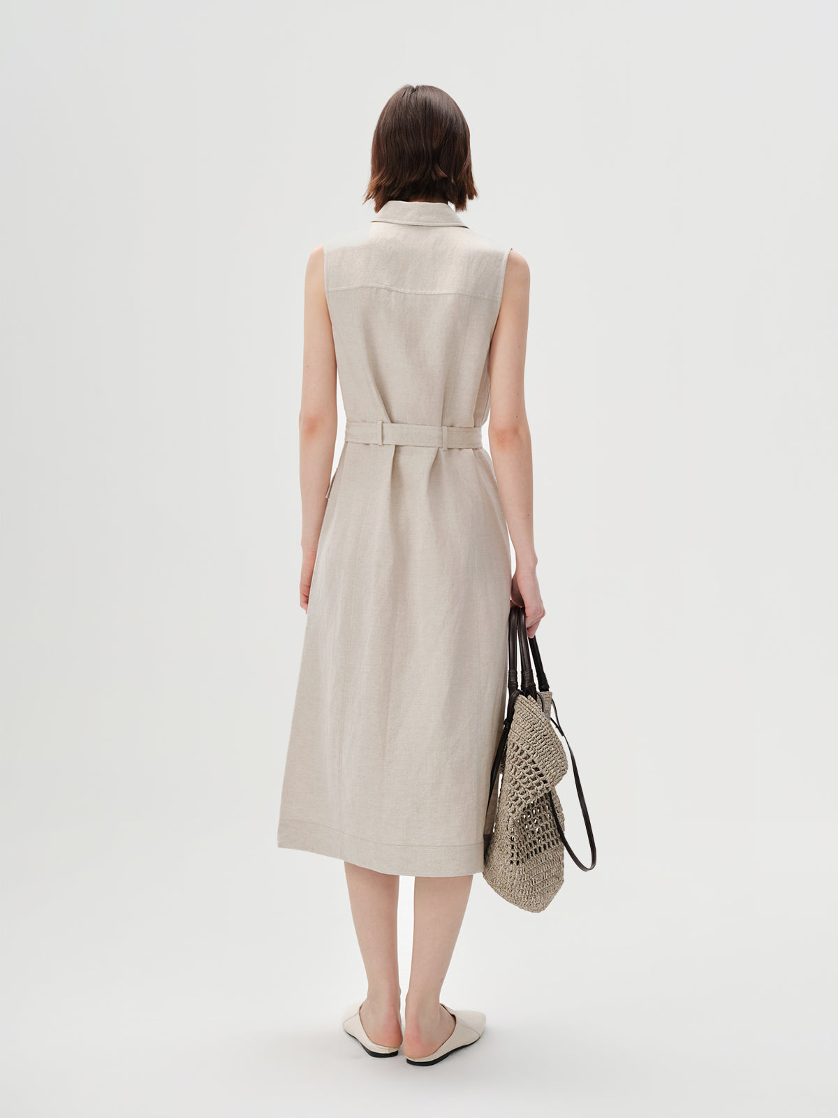 Lyocell Sleeveless Collared Dress with Belt
