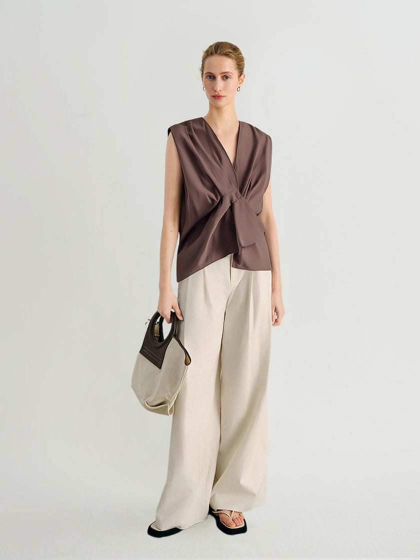 V-Neck Knotted Sleeveless Top Vest