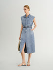 Cotton Denim Sleeveless Shirt Dress
