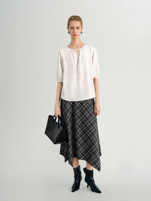 Load image 1 in gallery view. Silk Wave-Texture Short-Sleeve Blouse
