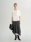Silk Wave-Texture Short-Sleeve Blouse