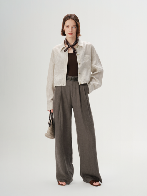 Load image 1 in gallery view. Minimalist Linen Long Sleeve Shirt
