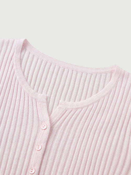 Load image 1 in gallery view. Micro Split-Neck Short-Sleeve Knit Top