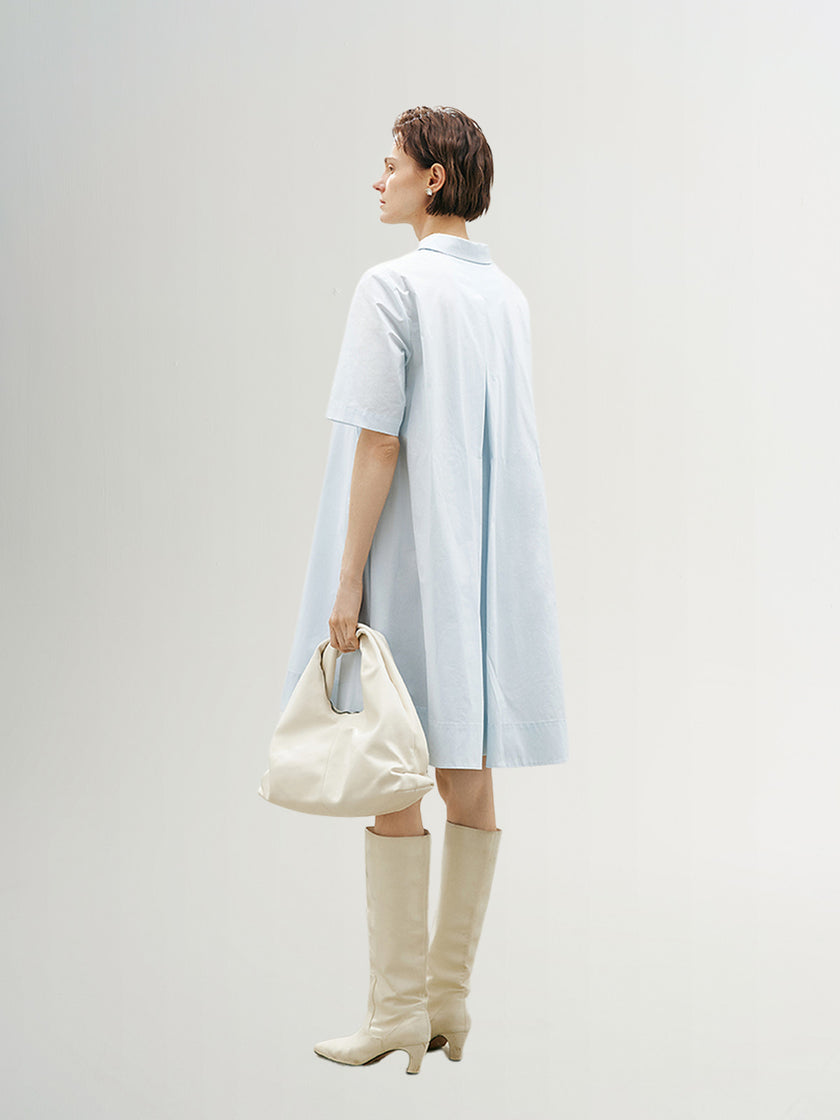 Half Sleeves 100% Cotton Shirt Collar Dress