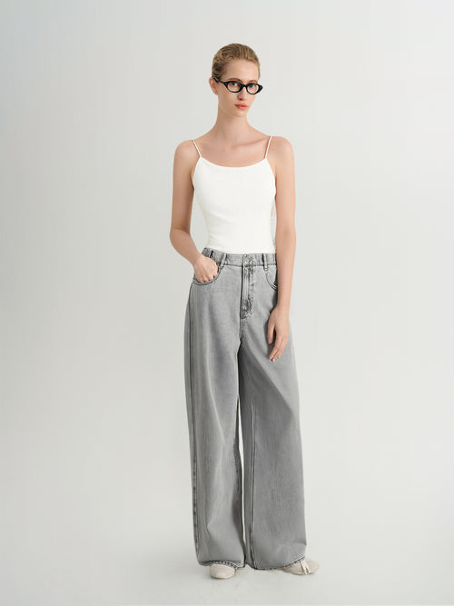 Load image 1 in gallery view. Gray Wide-Leg Jeans Pants
