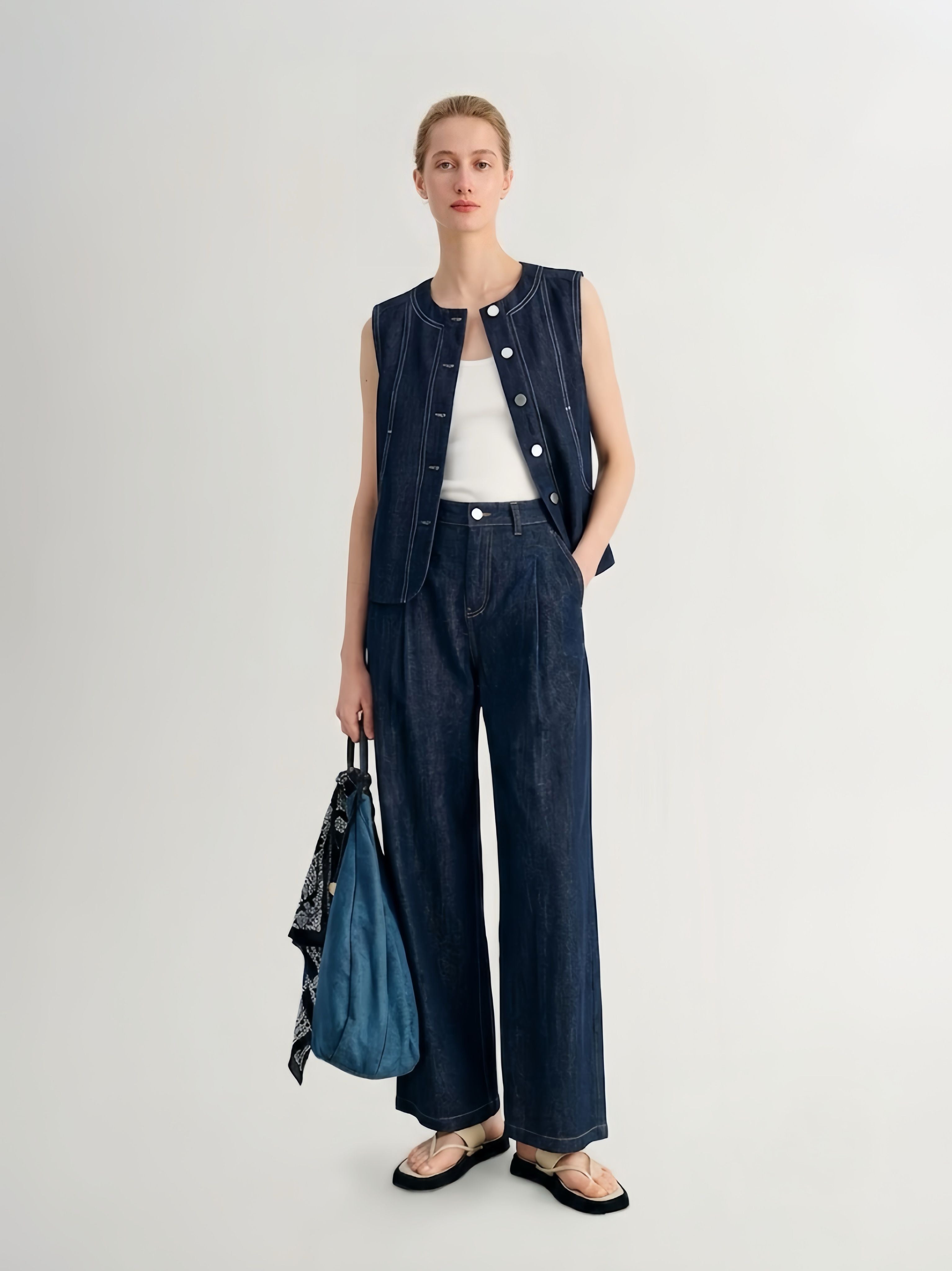 Sleeveless Button-Up Denim Vest