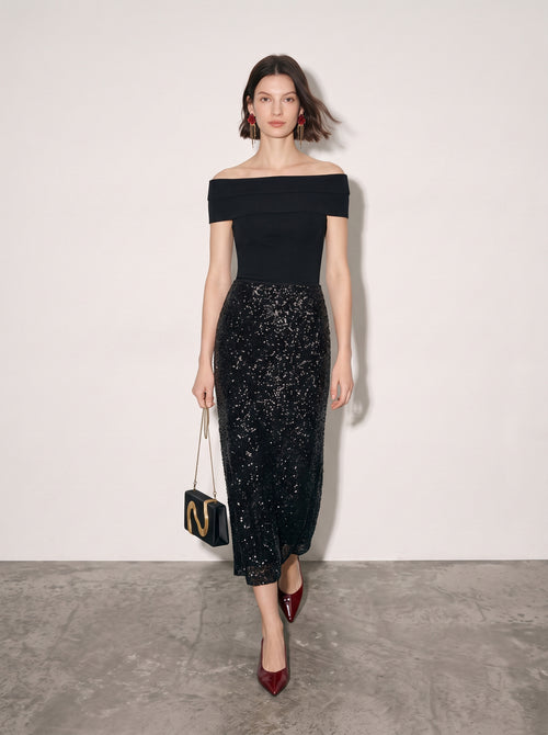 Load image 1 in gallery view. Off-the-Shoulder Knit Top