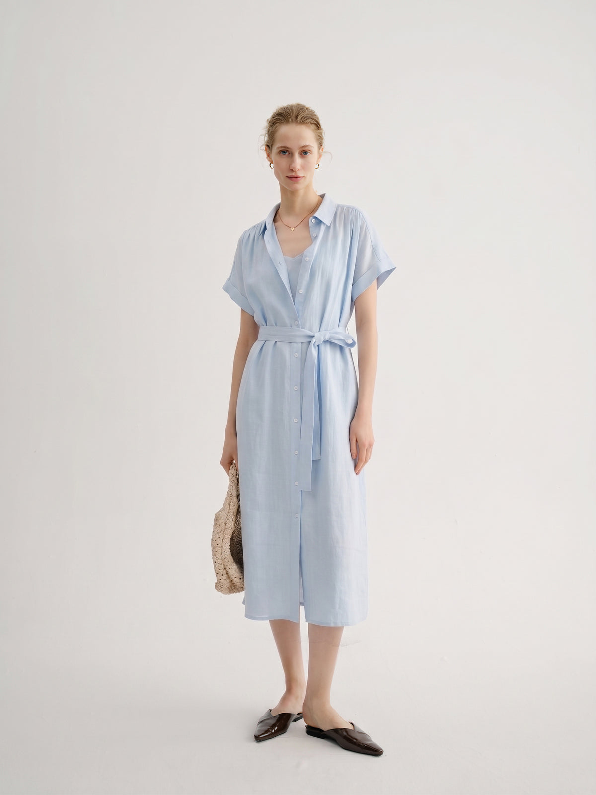 Relaxed Belted Linen Dress