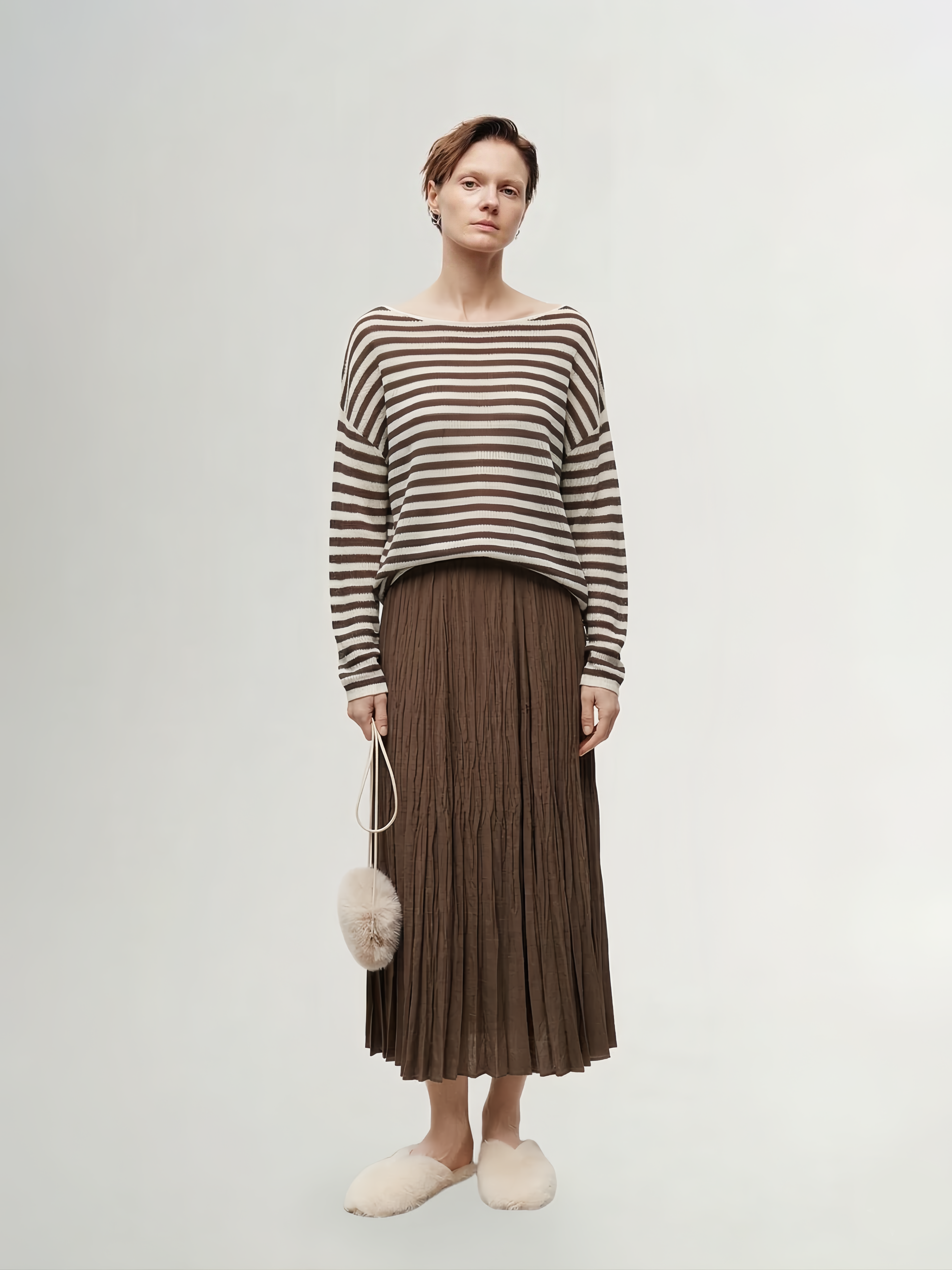Lyocell Striped Off-Shoulder Drop-Shoulder Top