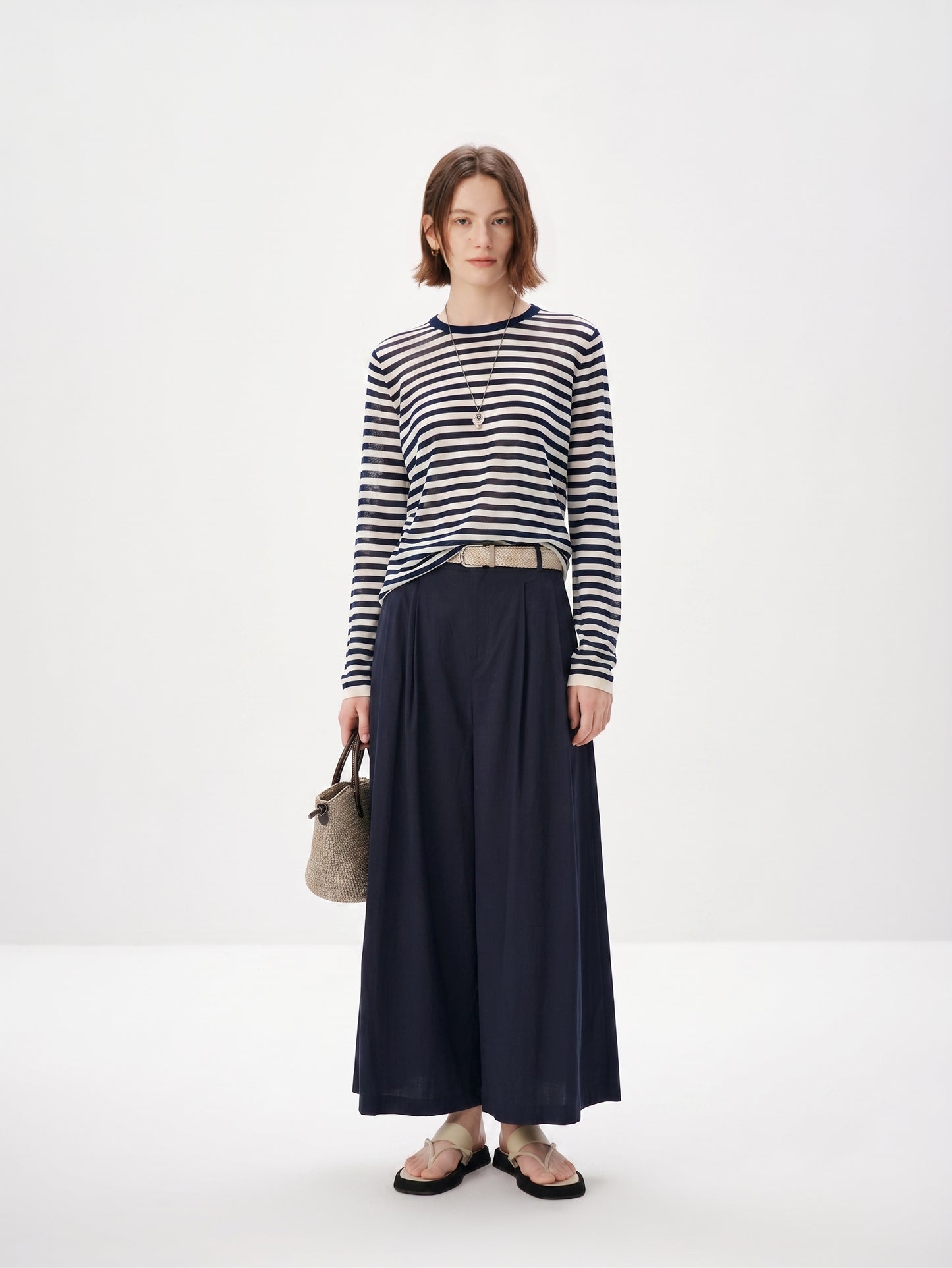 Striped Cotton-Acetate Crewneck Tee