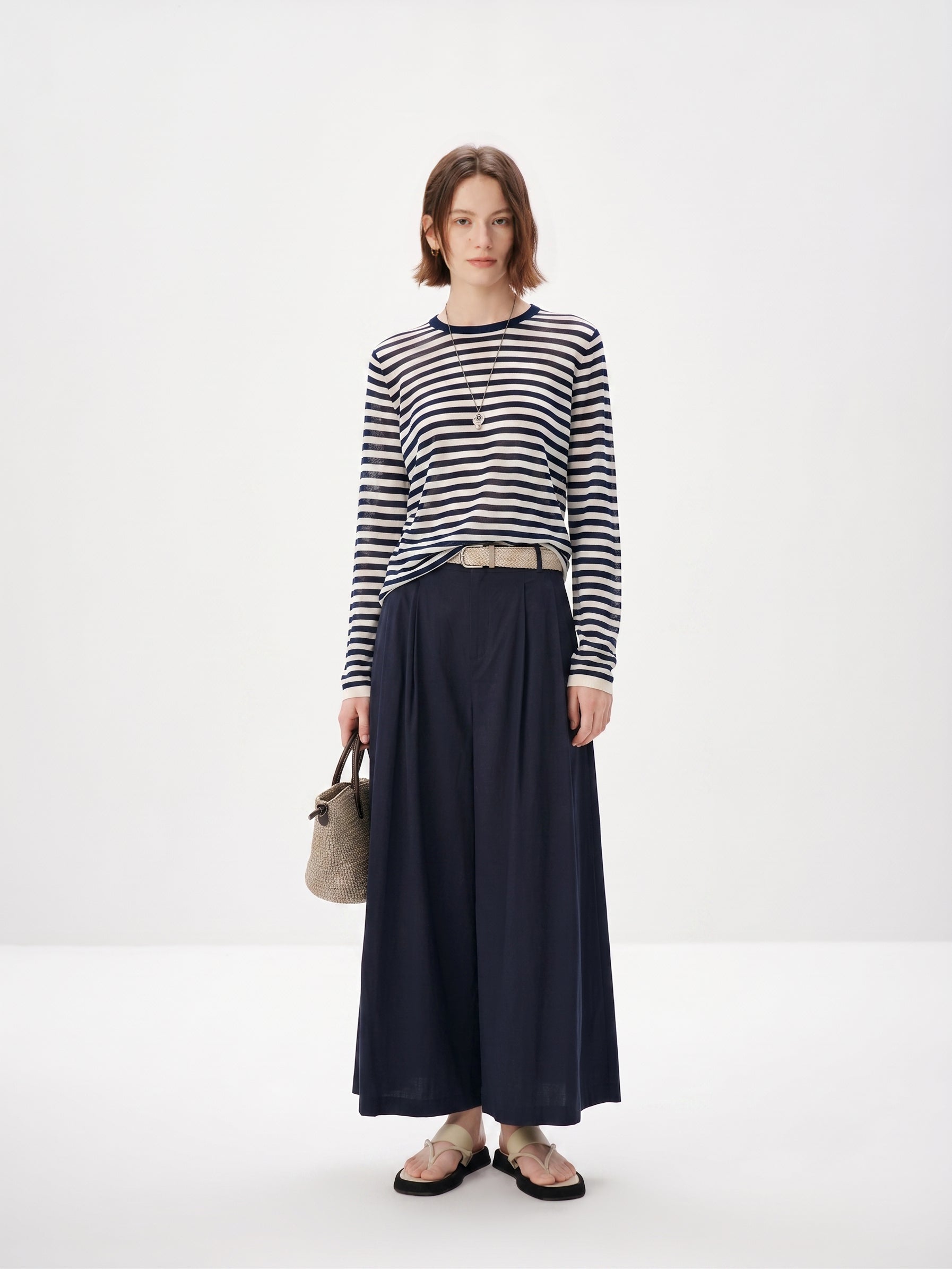 Striped Cotton-Acetate Crewneck Tee
