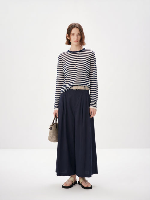 Load image 1 in gallery view. Striped Cotton-Acetate Crewneck Tee
