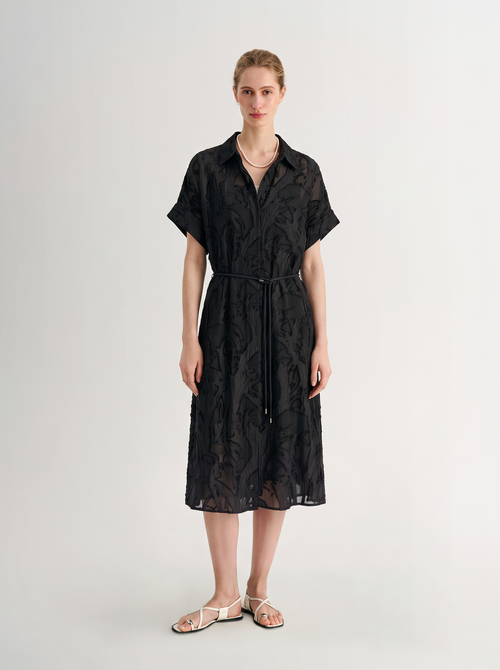 Load image 1 in gallery view. Textured Silk-Linen Belted Shirt Dress