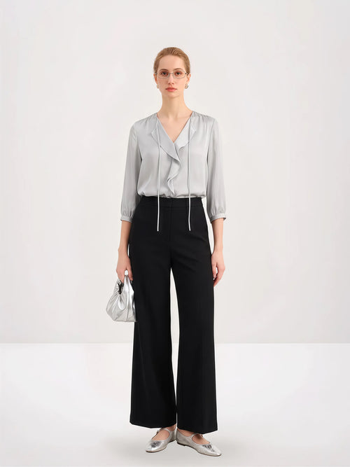 Load image 1 in gallery view. Ruffled Silk V-Neck Blouse