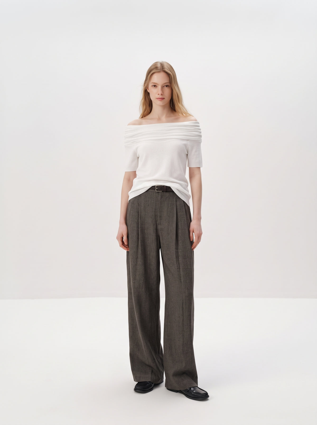 Draped Cowl-Neck Cotton Blend Top