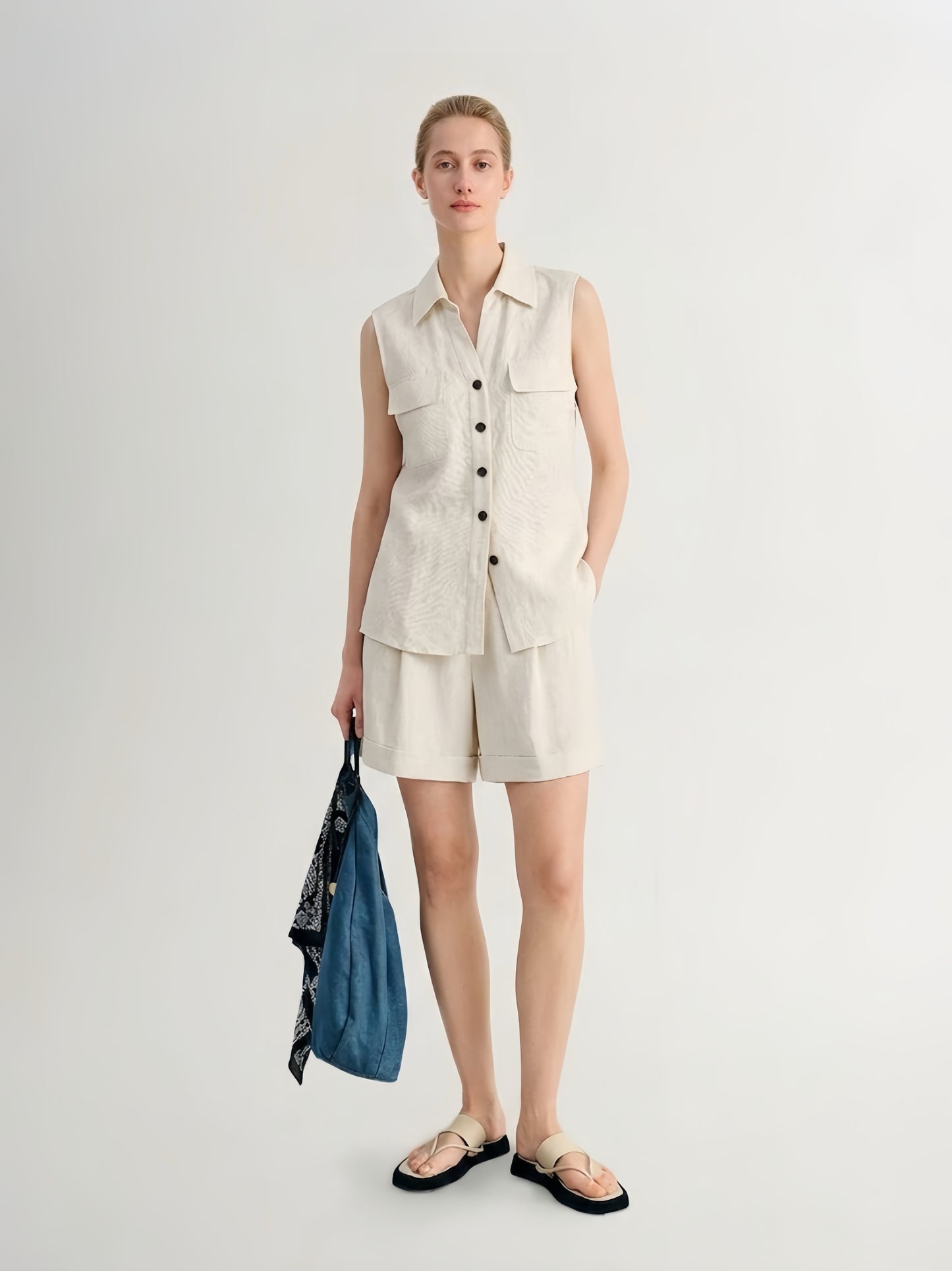 Minimalist Linen Sleeveless Shirt