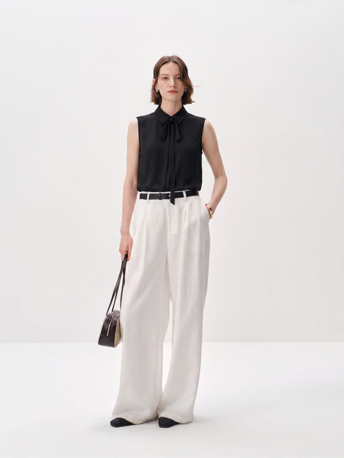 Load image 1 in gallery view. Sleeveless Pure Silk Tie-Neck Blouse