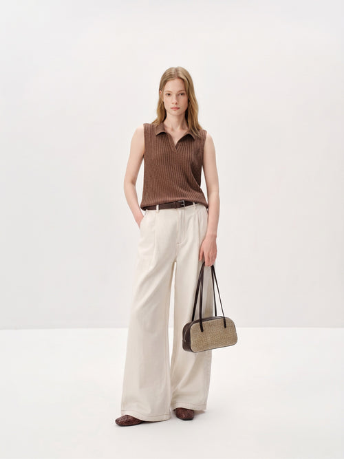 Load image 1 in gallery view. Ribbed-Knit Sleeveless Polo Top