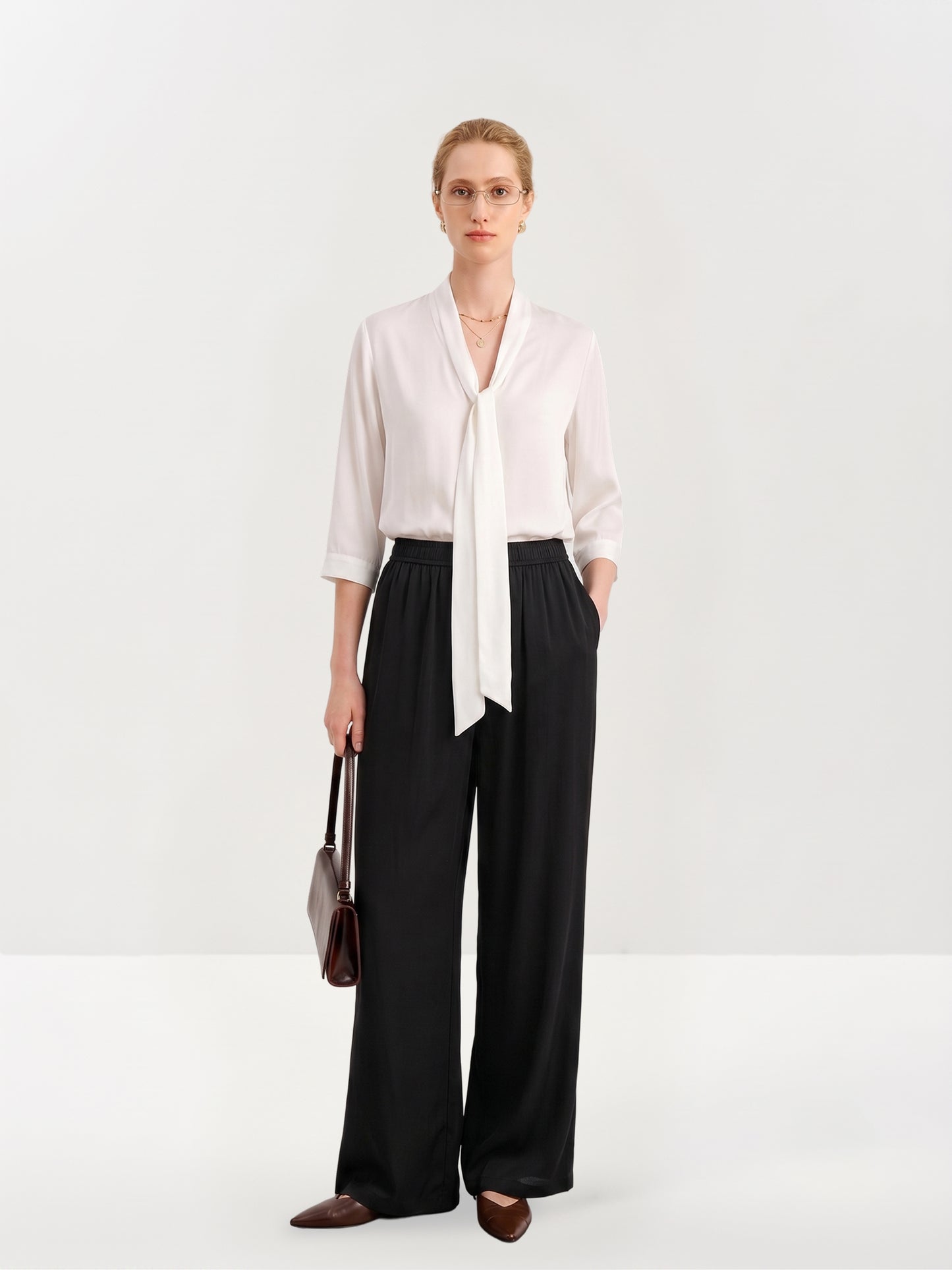 Refined Silk Tie-Neck Blouse