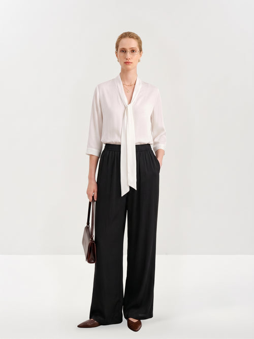 Load image 1 in gallery view. Refined Silk Tie-Neck Blouse