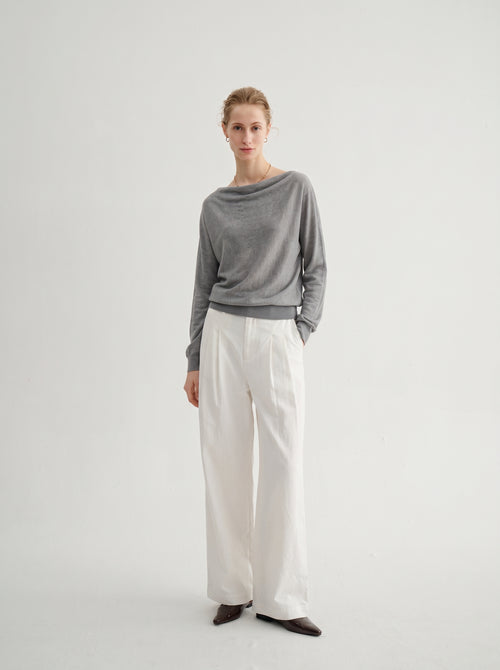 Load image 1 in gallery view. Drape-Neck Lyocell-Blend Sweater