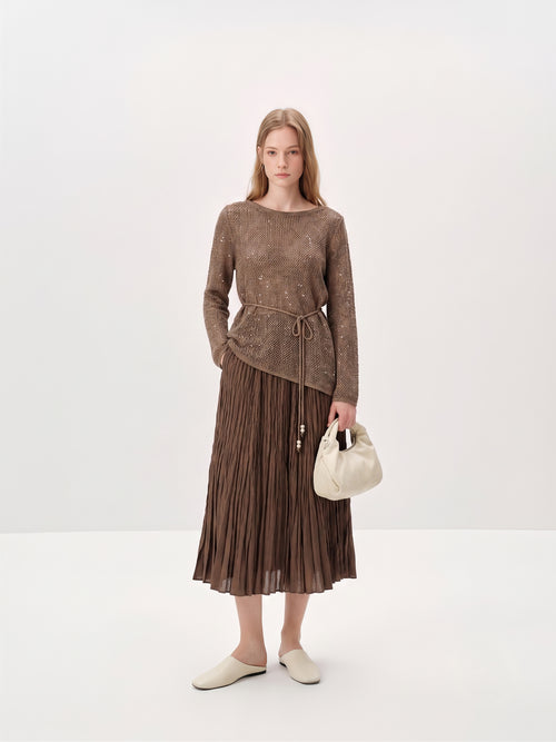 Load image 1 in gallery view. Relaxed Belted Open-Knit Sweater