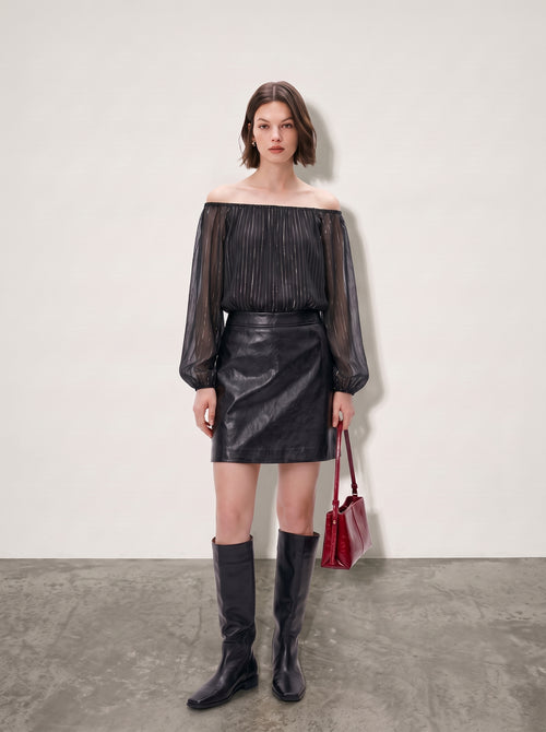 Load image 1 in gallery view. Metallic Silk-Blend Blouse