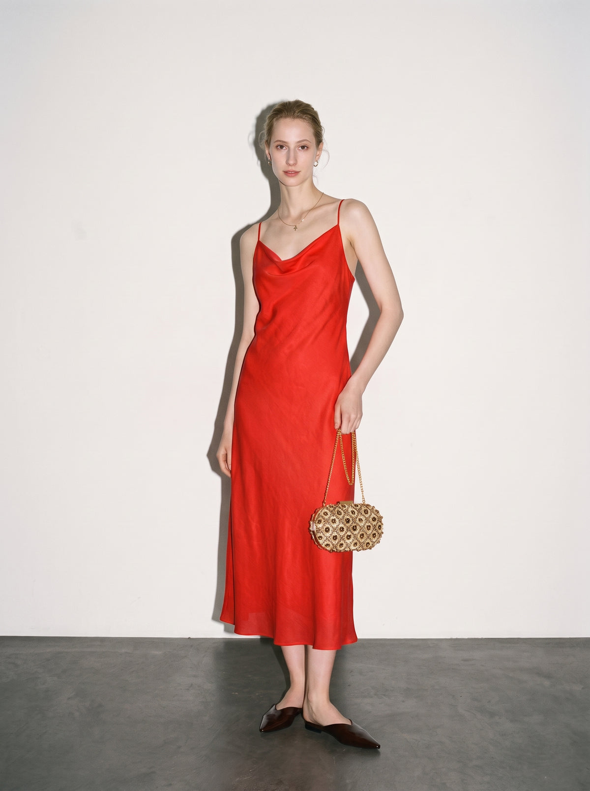Drape-Neck Lyocell-Ramie Slip Dress