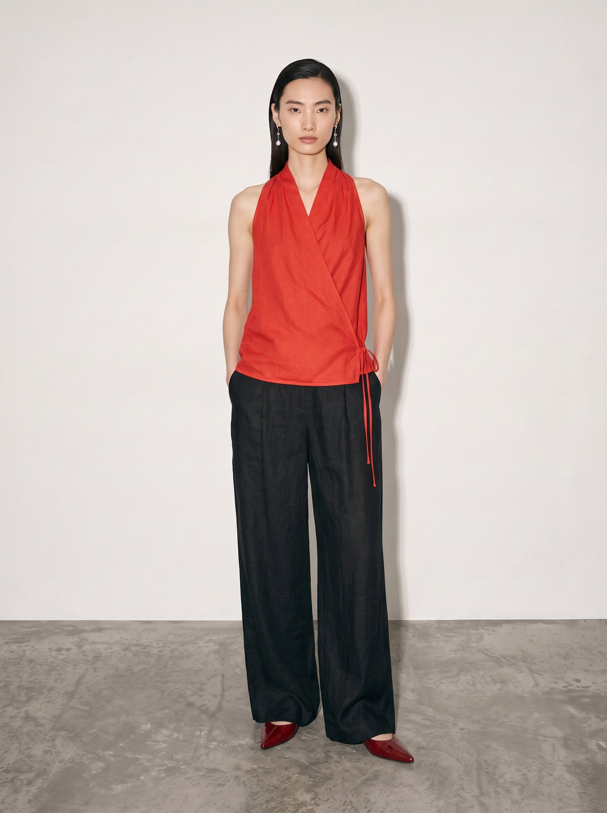 Wrap-Tie Lyocell-Ramie Top
