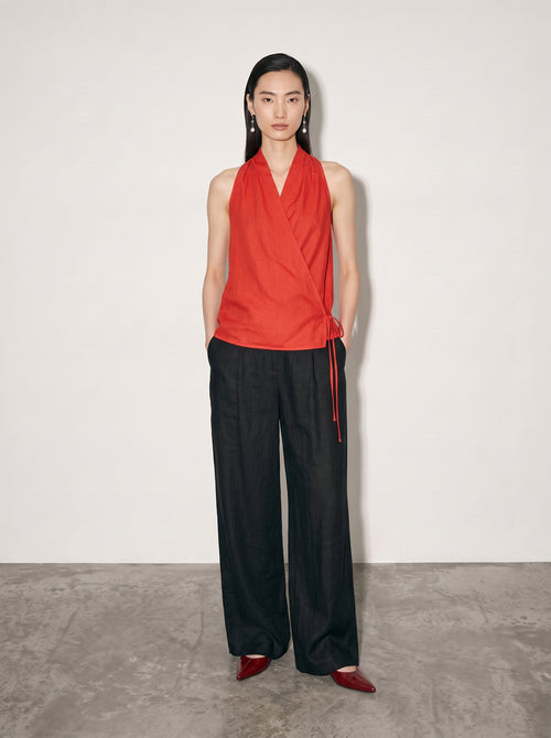 Load image 1 in gallery view. Wrap-Tie Lyocell-Ramie Top