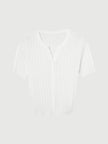 Women's White V Neck Short Sleeves Knitwear Top 5F4131421