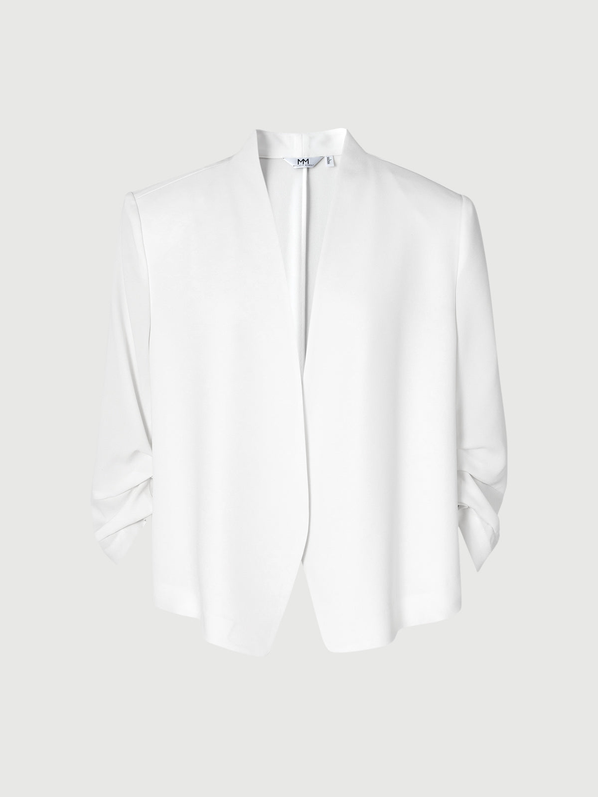 Ruched-Sleeve Cropped Tailored Blazer