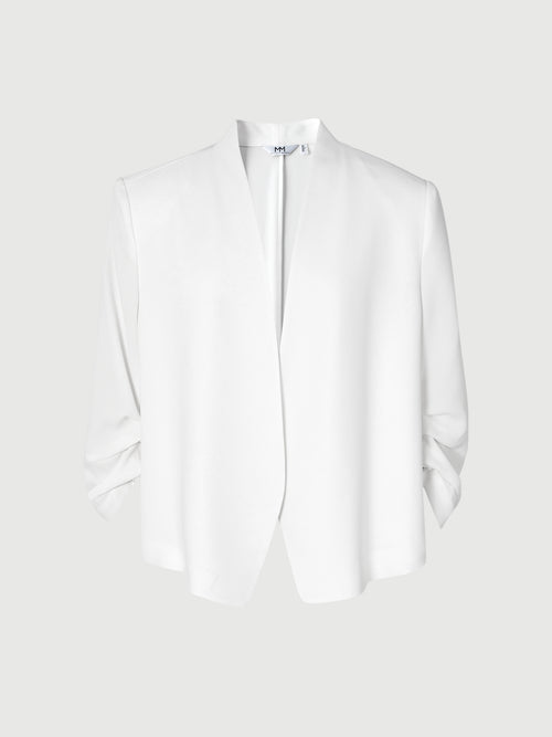 Load image 1 in gallery view. Ruched-Sleeve Cropped Tailored Blazer