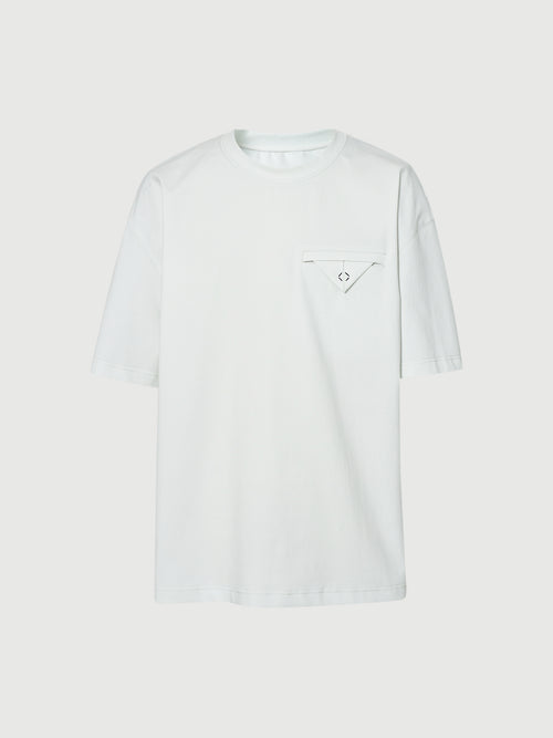 Load image 1 in gallery view. White Cotton-Blend Oversized Tee with Chest Detail