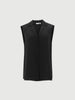 Women's Black Peak Lapel Sleeveless 100% Silk Shirt Top 5F4120781