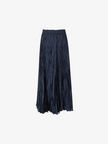 Women's Navy Blue Pleated A-Line  Elegant Long Skirt 5F4241731