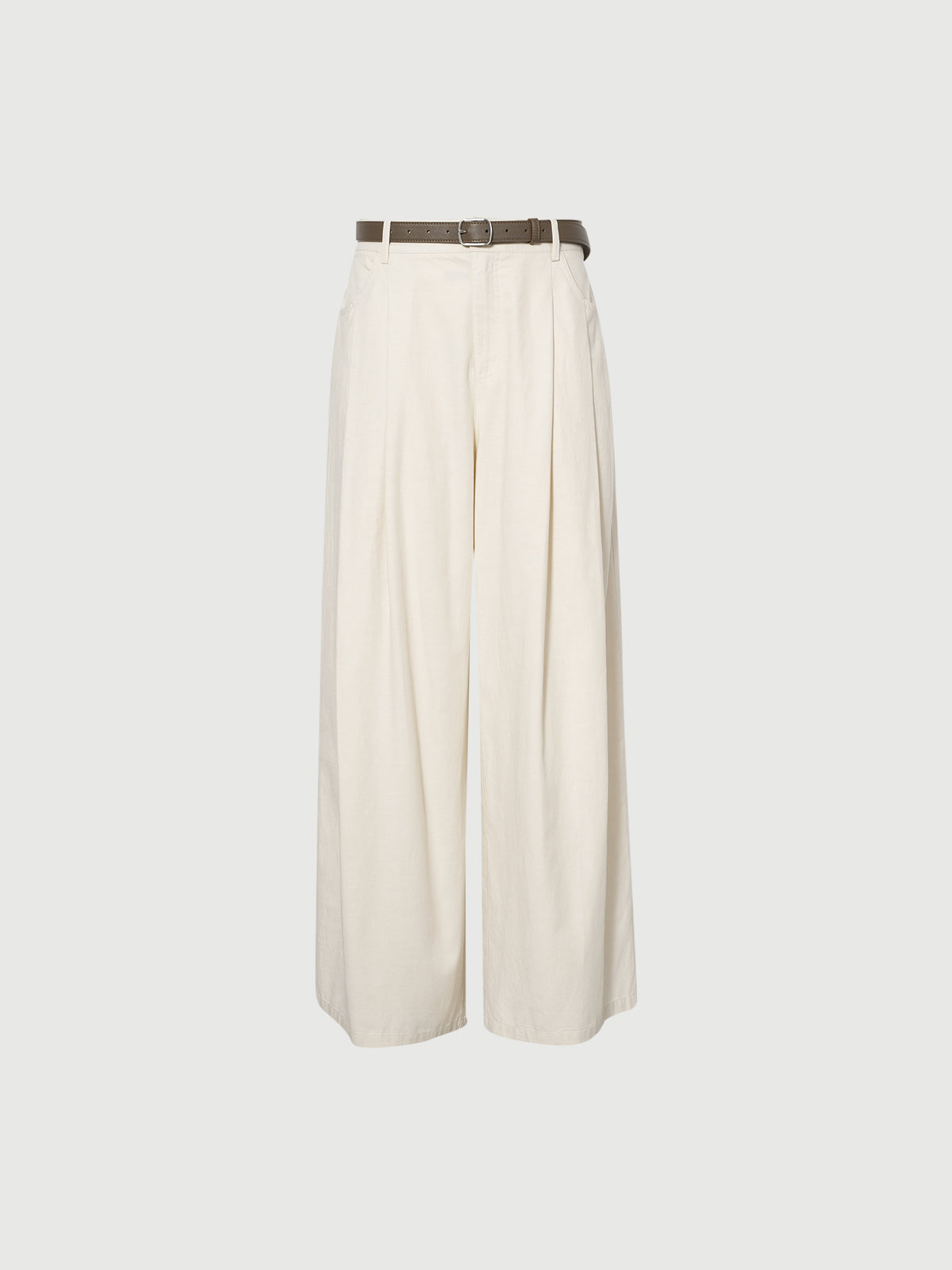 Beige Lyocell Front-Pleat Trousers Pants